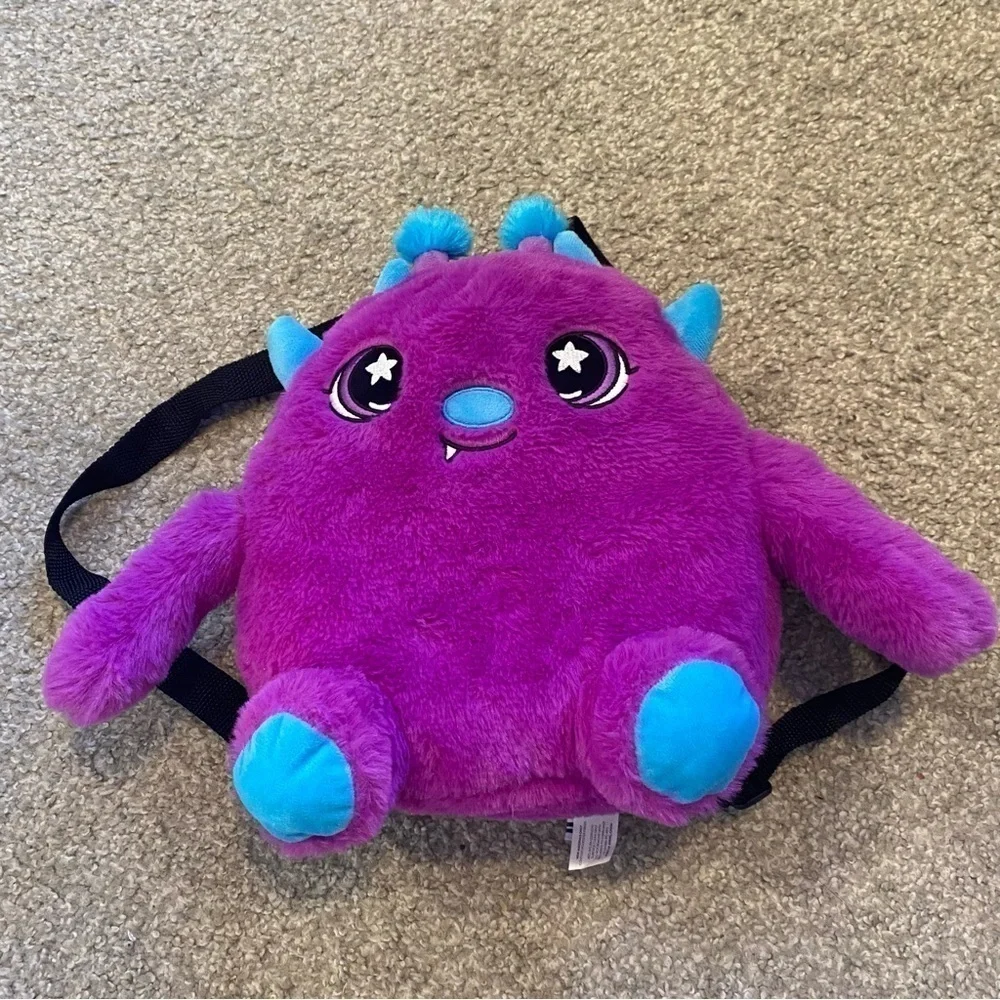 Fiesta Purple Monstered Plush Backpack Book Bag Stuffed Kids